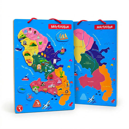 puzzlePuzzle éducatif Martinique en bois magnétique Yohel — planche de base et pièces illustrées des communes, jeu enfant dès 4 ans" éducatif sur la Martinique-yohel