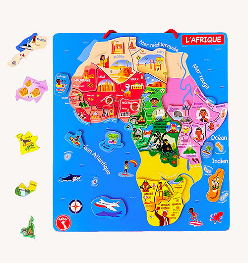 Puzzle éducatif Afrique en bois — pièces magnétiques dispersées, jeu enfant dès 4 ans Yohel