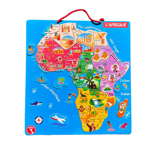 Kit éducatif YOHEL – Carte de l'Afrique en bois magnétique