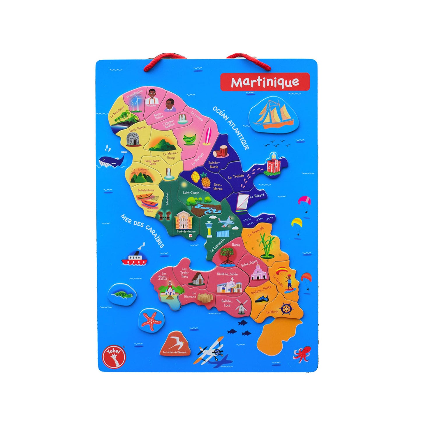 Puzzle éducatif Martinique en bois magnétique — 34 communes, jeu enfant dès 4 ans Yohel