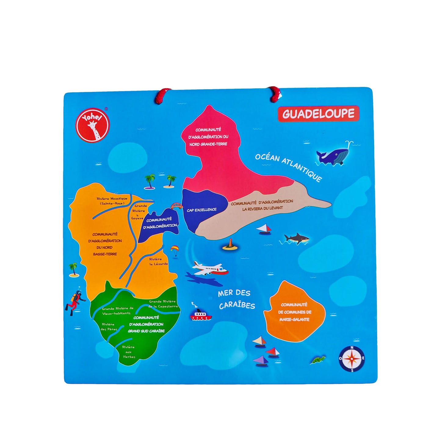 Planche du puzzle éducatif Guadeloupe Yohel — découpage par communauté d'agglomération, jeu en bois magnétique enfant dès 4 ans