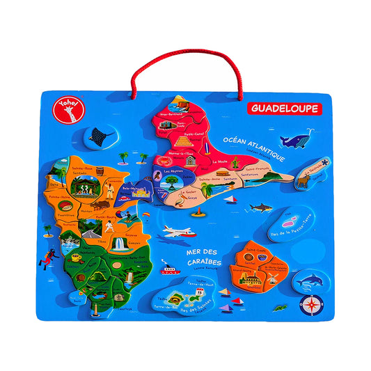 Kit éducatif YOHEL – Carte de la Guadeloupe en bois magnétique + Audio
