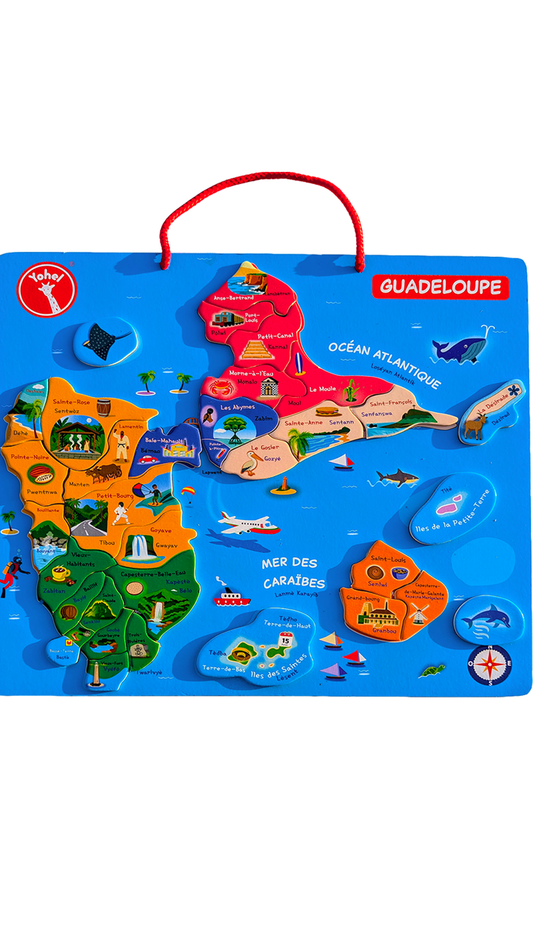 Kit éducatif YOHEL – Carte de la Guadeloupe en bois magnétique + Audio