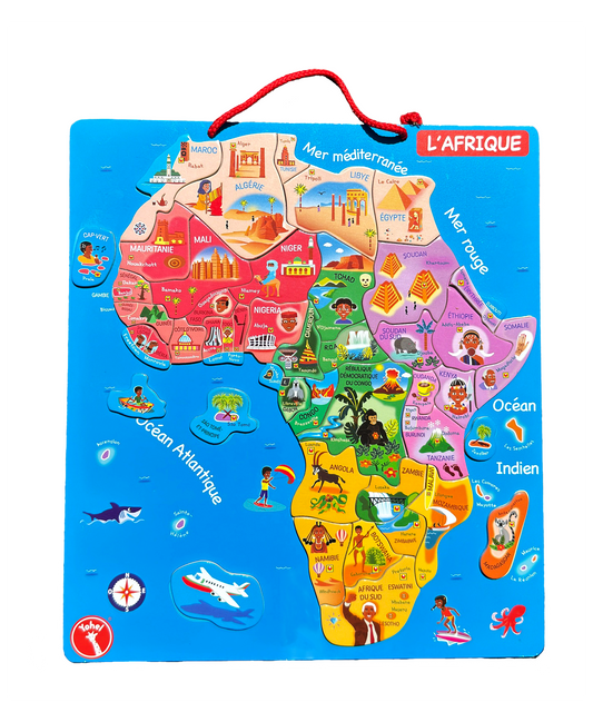 Kit éducatif YOHEL – Carte de l'Afrique en bois magnétique