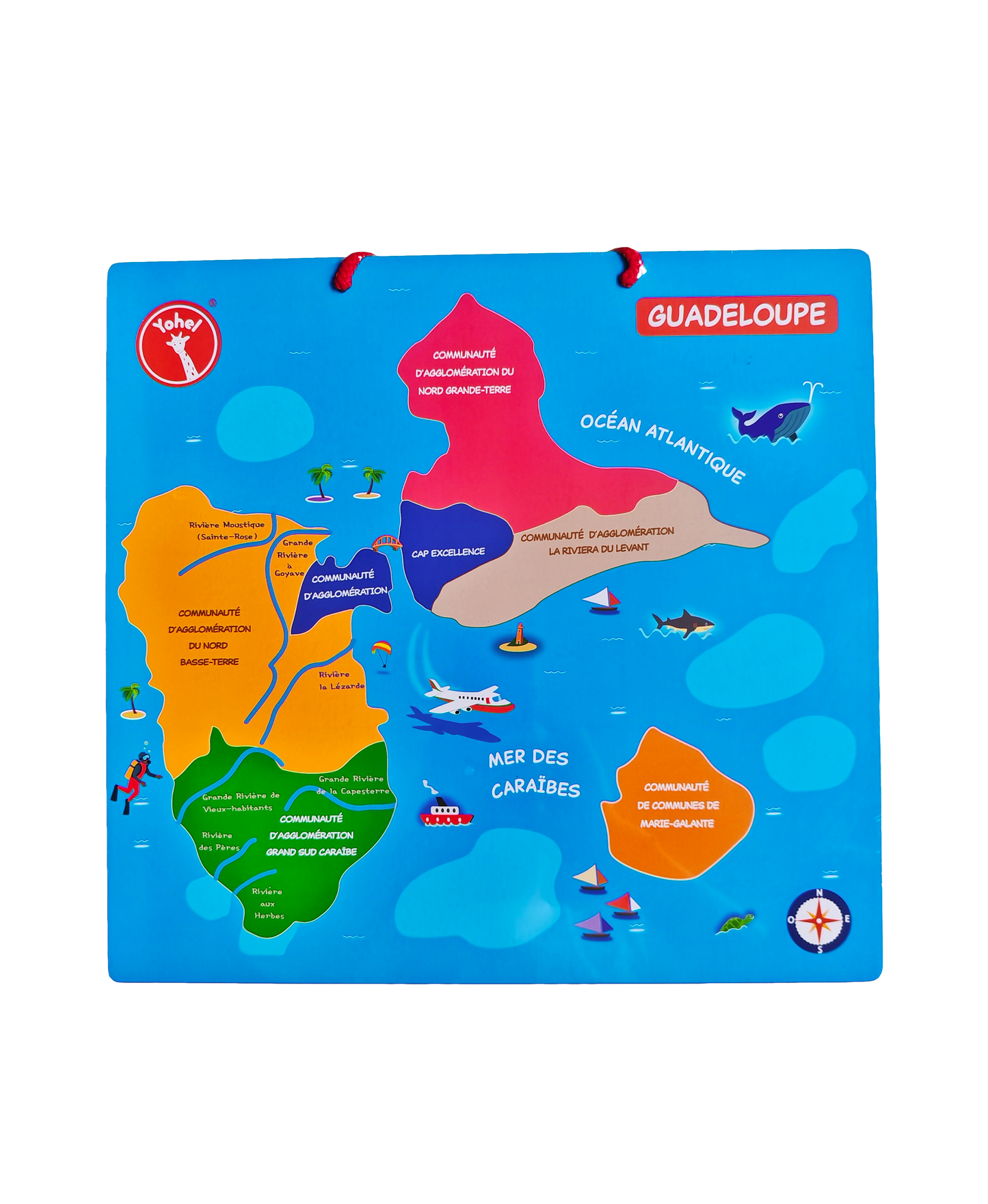 Kit éducatif YOHEL – Carte de la Guadeloupe en bois magnétique + Audio